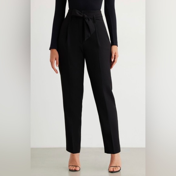 Dynamite Pants - Dynamite - Black Paperbag Waist Pants with Belt - Size Large